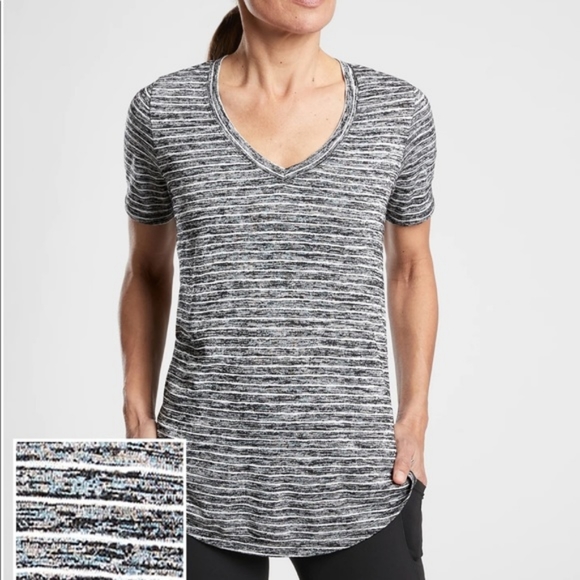 Athleta Tops - Athleta Breezy V-Neck Striped T-Shirt